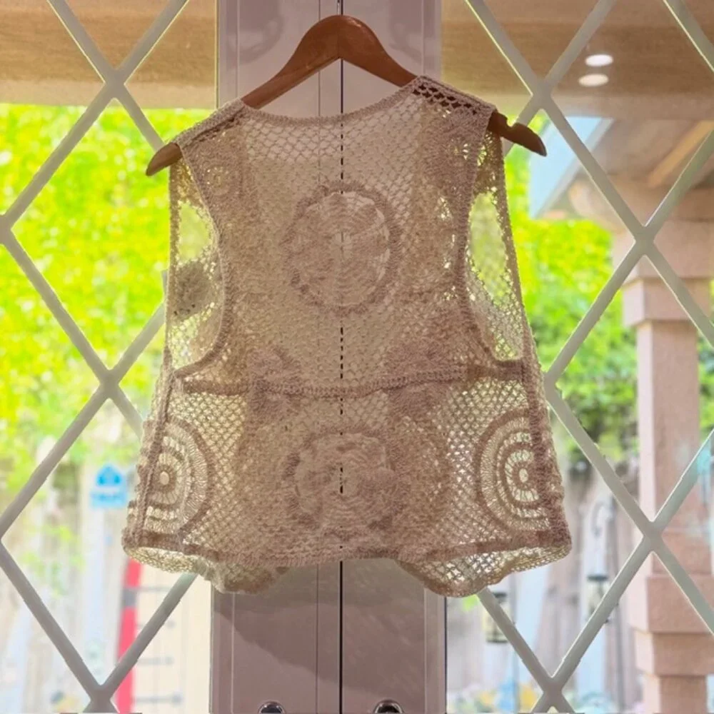 🆕Brand Unknown Crochet Vest in Ivory/Cream Size Small - Picture 3 of 7